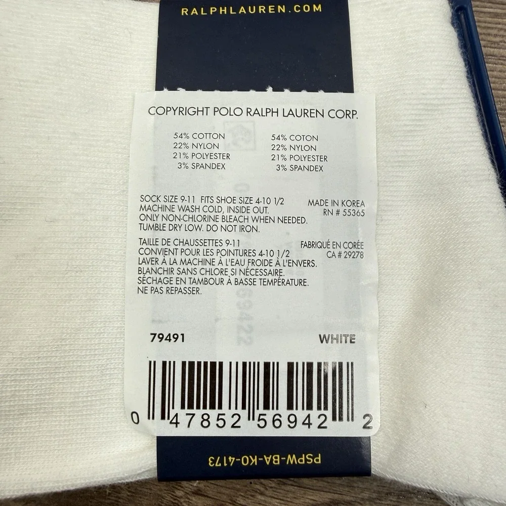 Polo‎ Ralph Lauren Women's Polo Bear Crew Socks Striped Bear White SZ 9-11 NWT
